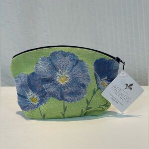 Tissage Art de Lys NWT Woven French Tapestry Green & Blue Floral Cosmetic Bag